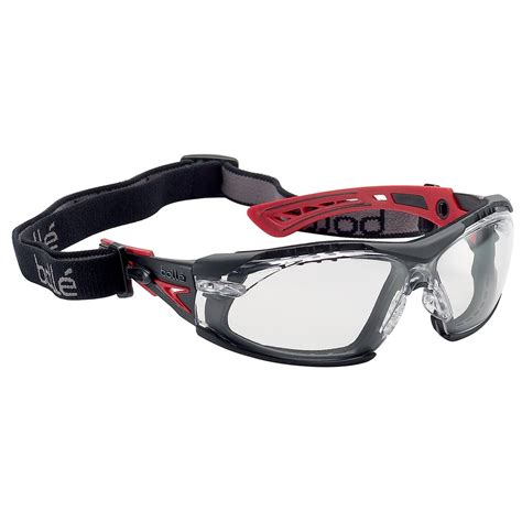 Bolle 40252 Rush Safety Glasses With Strap Red Black Temples Clear Anti Fog Lens