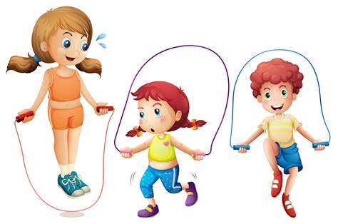 Three Kids Jumping Rope On White Background 368007 Vector