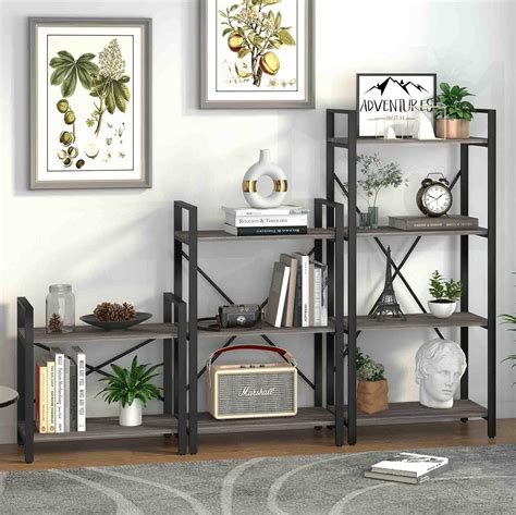 Amazon BON AUGURE Industrial Bookshelf Set Small Wood Metal Open