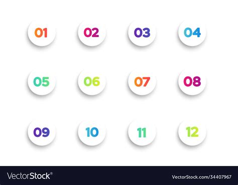 White Round Bullet Points Set Colorful Numbers Vector Image