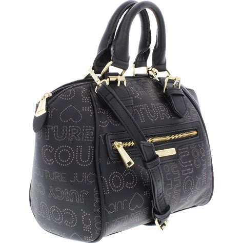 Juicy Couture Womens Promenade Black Logo Satchel Handbag Purse Small