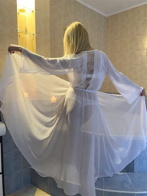 Long White Robe Sheer Robe Robe Dress Bride Robe Etsy