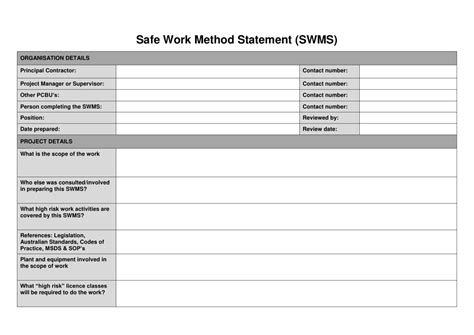 Safe Work Method Statement Template Free Download Free Printable