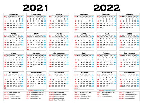 Printable 2021 And 2022 Calendar