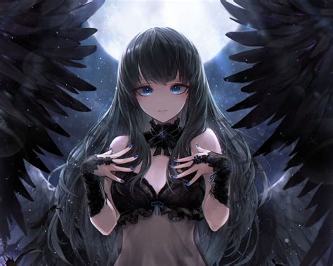 Download Wallpaper 1280x1024 Black Angel Cute Anime Girl Art