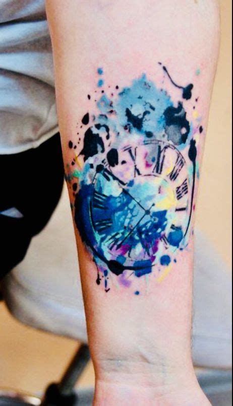 Watercolor Clock Tattoo On Arm Clock Tattoo Clock Tattoo Design