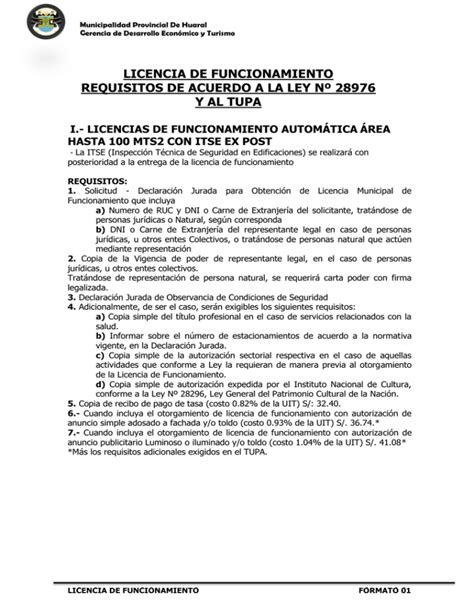 LICENCIA DE FUNCIONAMIENTO REQUISITOS DE ACUERDO A LA LEY Nº