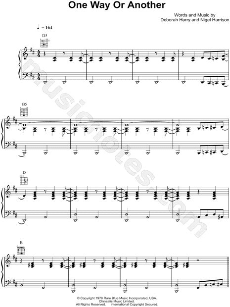 I'm gonna give you the slip. Blondie "One Way or Another" Sheet Music in D Major (transposable) - Download & Print - SKU ...