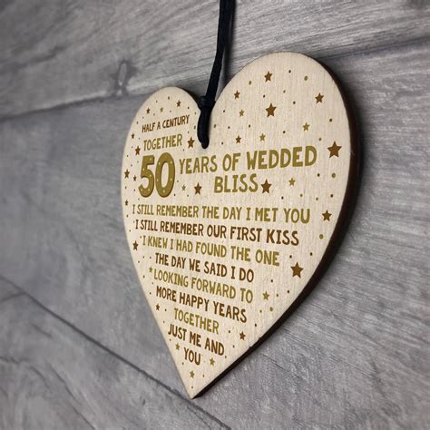 50th Wedding Anniversary Card Wood Heart Gift For Husband Or Wife Thank