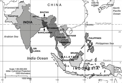 Map Showing The 17 Countries That Are In Or Near Tropical Asia