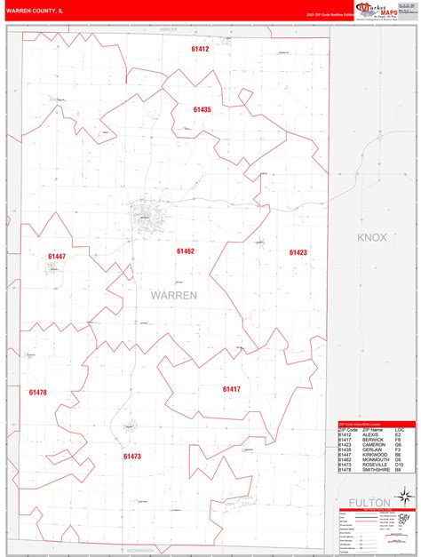 Warren County Il Zip Code Wall Map Red Line Style By Marketmaps