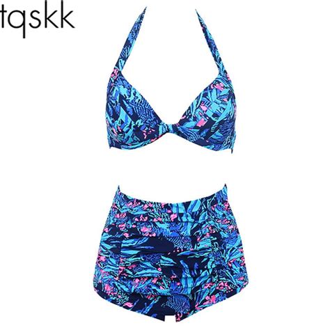 Tqskk 2019 New Retro Bikinis High Waist Swimsuit Female Swimwear Women