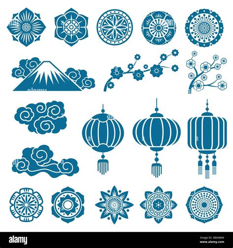 Japanese And Chinese Asian Motif Vector Decor Pattern Elements
