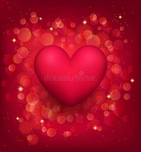 Red 3d Heart On A Festive Romantic Background With Bokeh Effect Stock