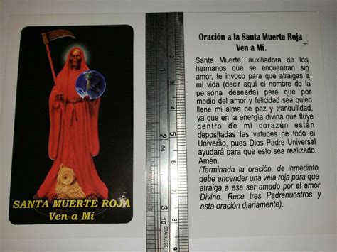 Santa Muerte Holy Death Prayer Card Wallet Size Negra Oracion Roja Ven