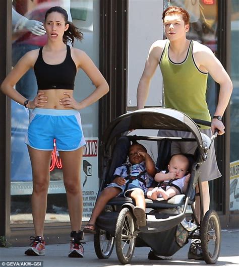 Emmy Rossum Flashes Taut Stomach While Filming Jogging Scene For