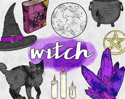 Halloween Clip Art Moon Clipart Witch Clipart Gothic Etsy Witch