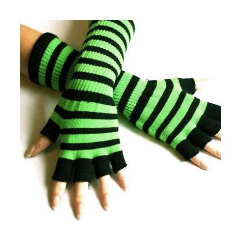 Black And Neon Green Striped Long Fingerless Gloves Emo Fashion Fashion Wear Gothic Fashion