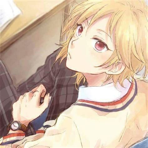 Image uploaded by kim sun. Anime cute boy with blonde hair, red eyes and school ...