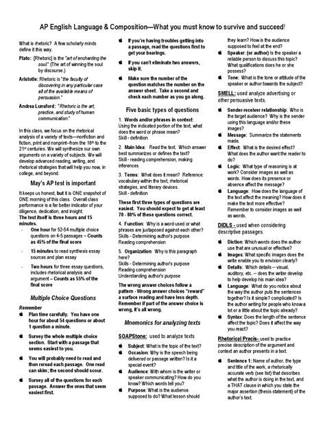 Ap English Language And Composition Cheat Sheet Docsity