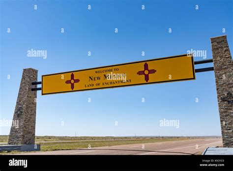 Welcome To New Mexico Sign Along The State Border On Interstate 40