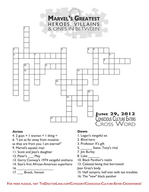 Superhero Crossword Puzzle Printable Printable Word Searches