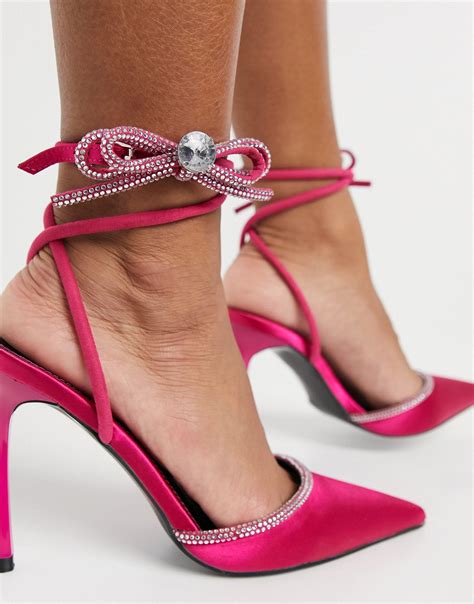 Asos Polly Embellished Bow High Heels In Pink Lyst