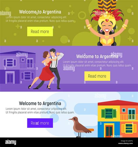 Vector Flat Style Set Of Welcome To Argentina Template For Web Banner