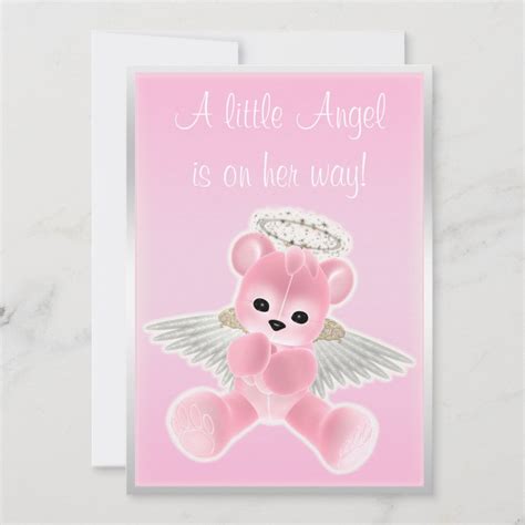 Pink Angel Teddy Bear Baby Shower Invitation Zazzle