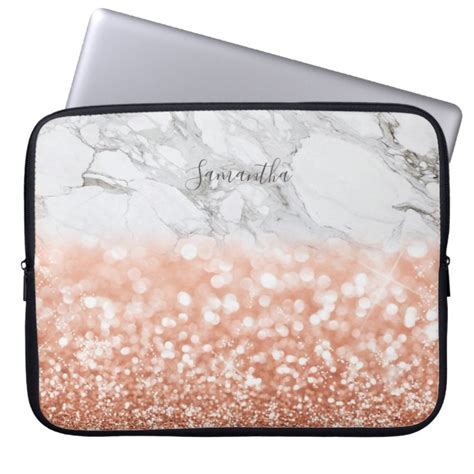 Personalized Rose Gold Glitter Marble Laptop Case