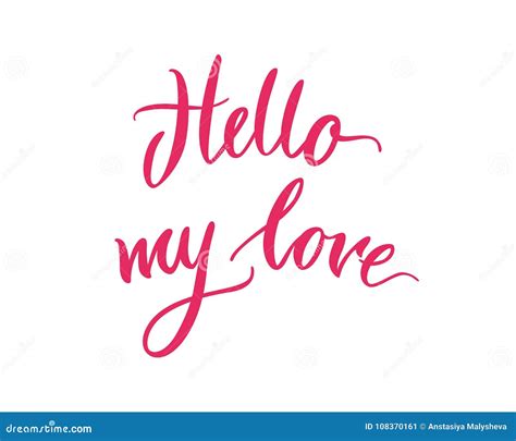 Lettering Hello My Love Pink Background Stock Vector Illustration