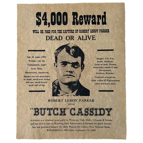Old Wild West Wanted Poster Parchment Paper Reproduction Butch Etsy