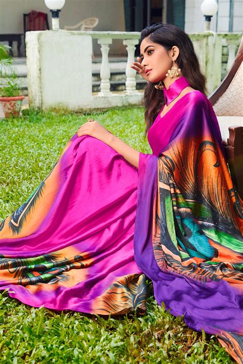 Buy Hot Pink Satin Silk Saree Online Karagiri