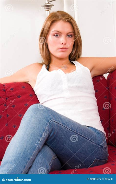 Woman Relaxing On Sofa Royalty Free Stock Photography Image 3603577
