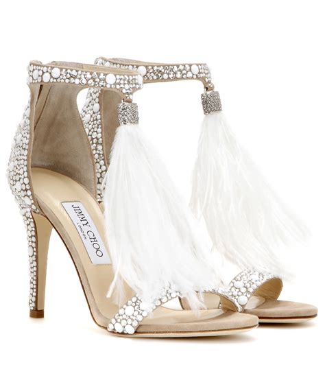 lyst jimmy choo viola 100 embellished suede sandals in metallic