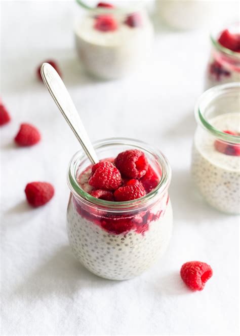 Dreamy Vanilla Chia Pudding With A Raspberry Rhubarb Compote Fork