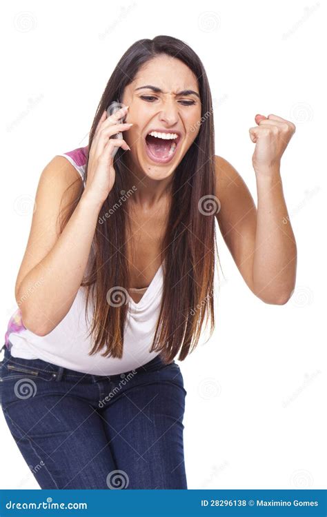 Woman Yelling At The Phone And Looking Angry Royalty Free Stock Photos