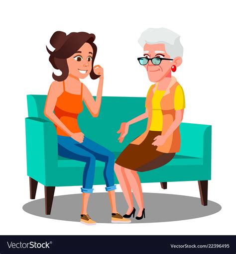 Adult Woman Talking To Her Mature Mother Vector Image