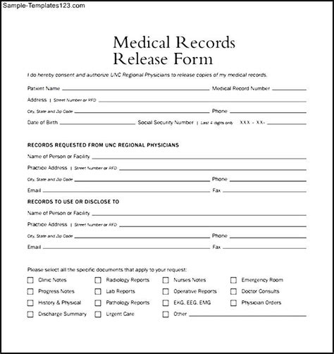 Generic Medical Records Release Form Template Business