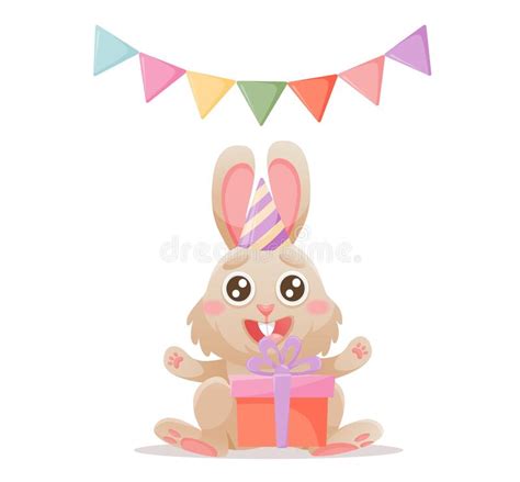 Cute Cartoon Bunny Character Happy Birthday Greeting Card Birthday