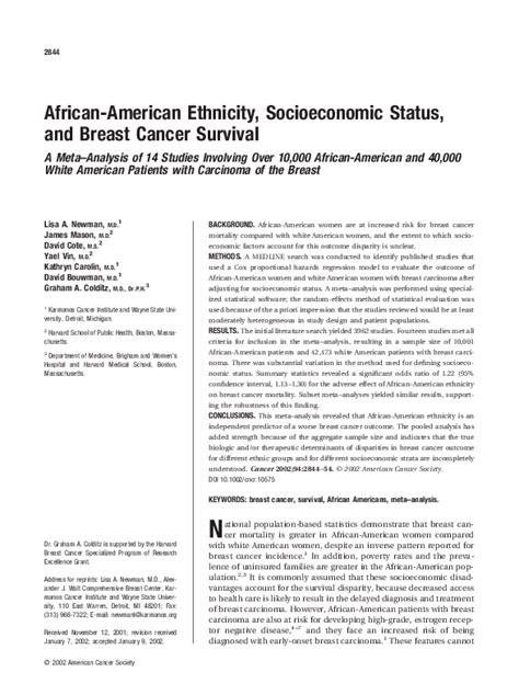 pdf african american ethnicity socioeconomic status and breast cancer survival graham