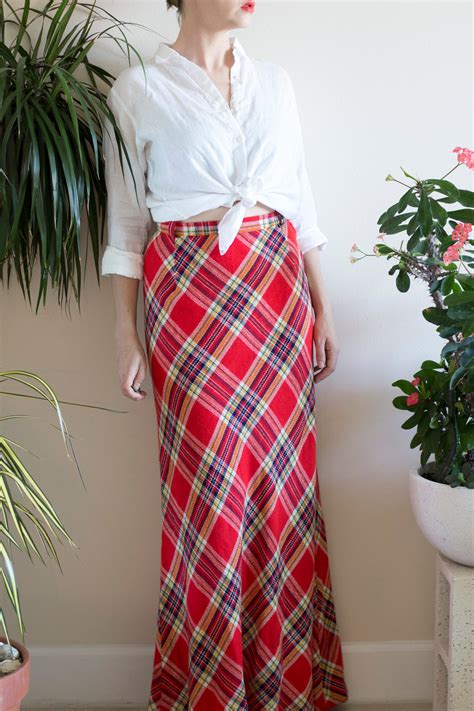 1970s Bias Cut Wool Plaid Maxi Skirt Etsy Canada
