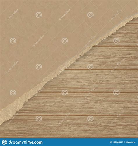 Torn Brown Texturing Paper Over A Wooden Plank Wall Stock Vector