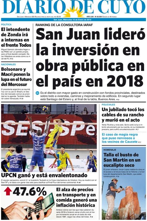 Tapa Edición 16 De Enero De 2019 Diario De Cuyo Noticias De San