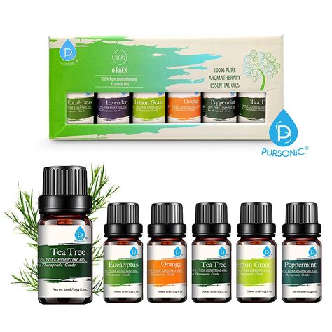 Pursonic 100 Pure Essential Aromatherapy Oils T Set 6 Pack 10mleucalyptus Lavender