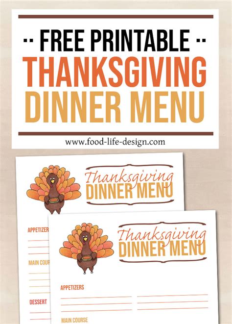 Free Printable Thanksgiving Menu Planner Food Life Design