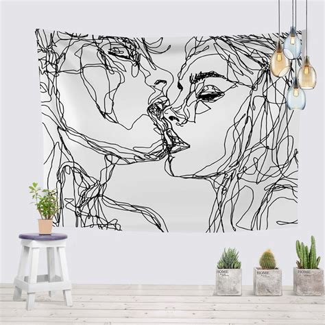 Abstract Lovers Kiss Tapestry Sketch Kiss Tapestry Etsy