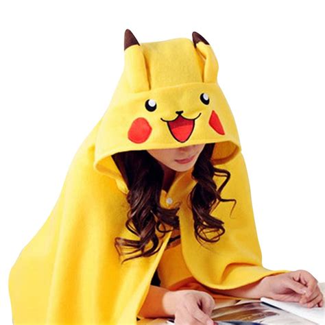 ๑anime Pokemon Pikachu Soft Plush Cape Cloak Shawl Anime Cosplay Blanket Costume Coat Hood