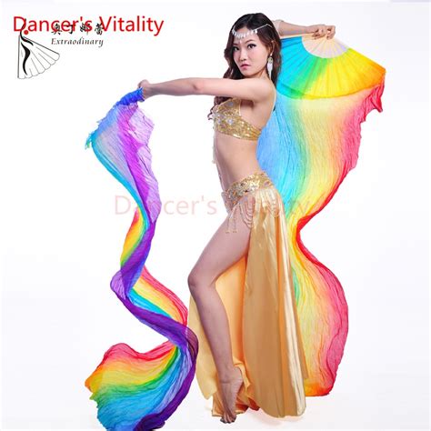 high quality 100 silk stage performance props 1 pair dancing silk bamboo 200cm long silk veils