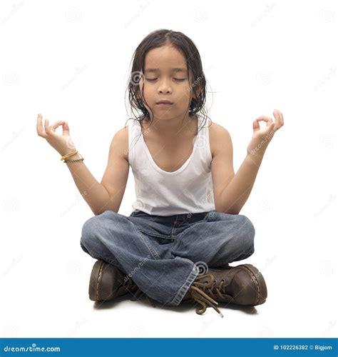 Relaxed Child Practicing Yoga On A White Stock Photo Image Of Child